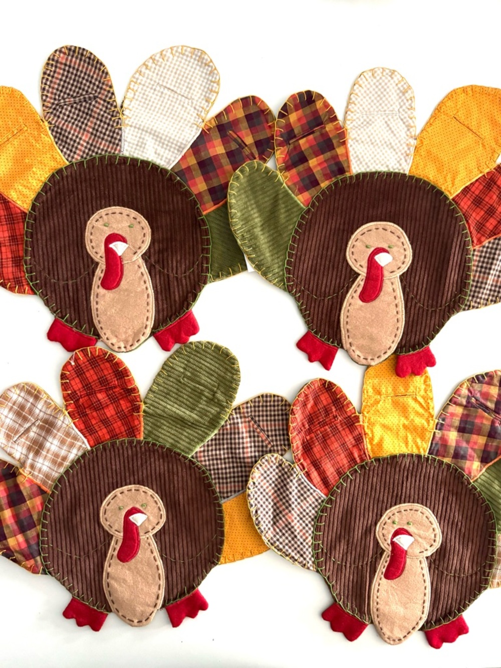 Pottery Barn Quilted Turkey Thanksgiving Placemats w/ Silverware Holders 4
